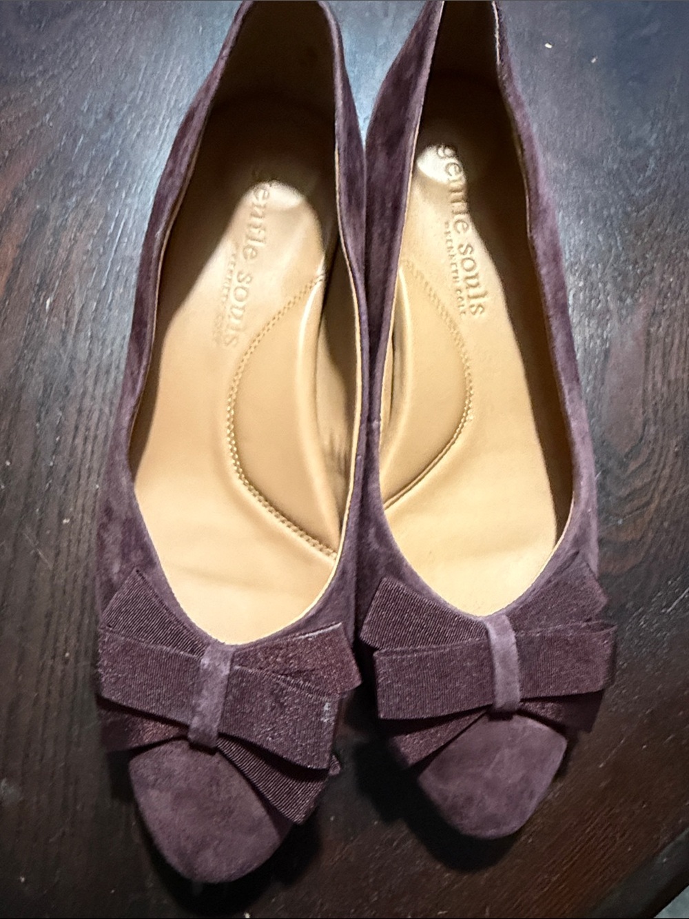 Gentle Souls Plum Suede Bow Flats